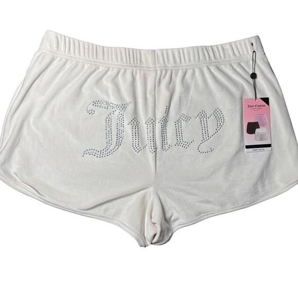 Juicy Couture White Velour Shorts Large NWT Rhinestone Logo Lounge Sleepwear - Picture 3 of 6